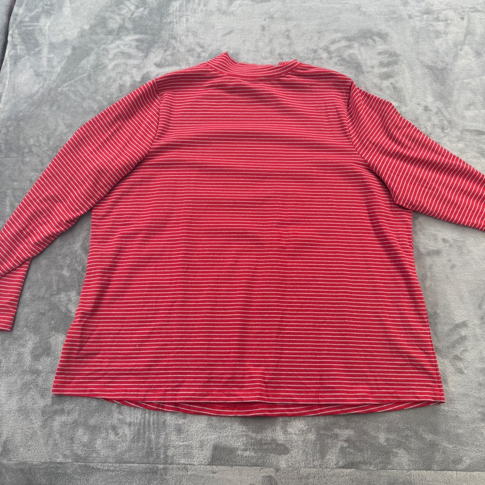 Denim & Co Red Silver Metallic Striped Mock Neck Long Sleeve Top Womens 2X - Picture 6 of 7
